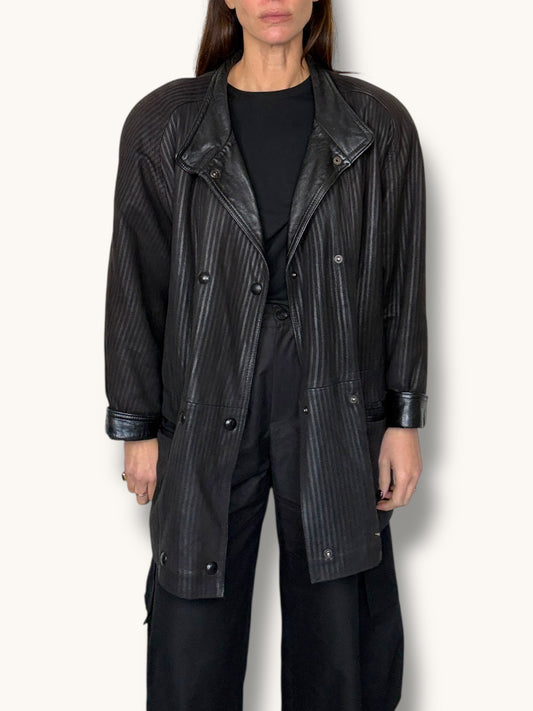 Striped Leather Coat