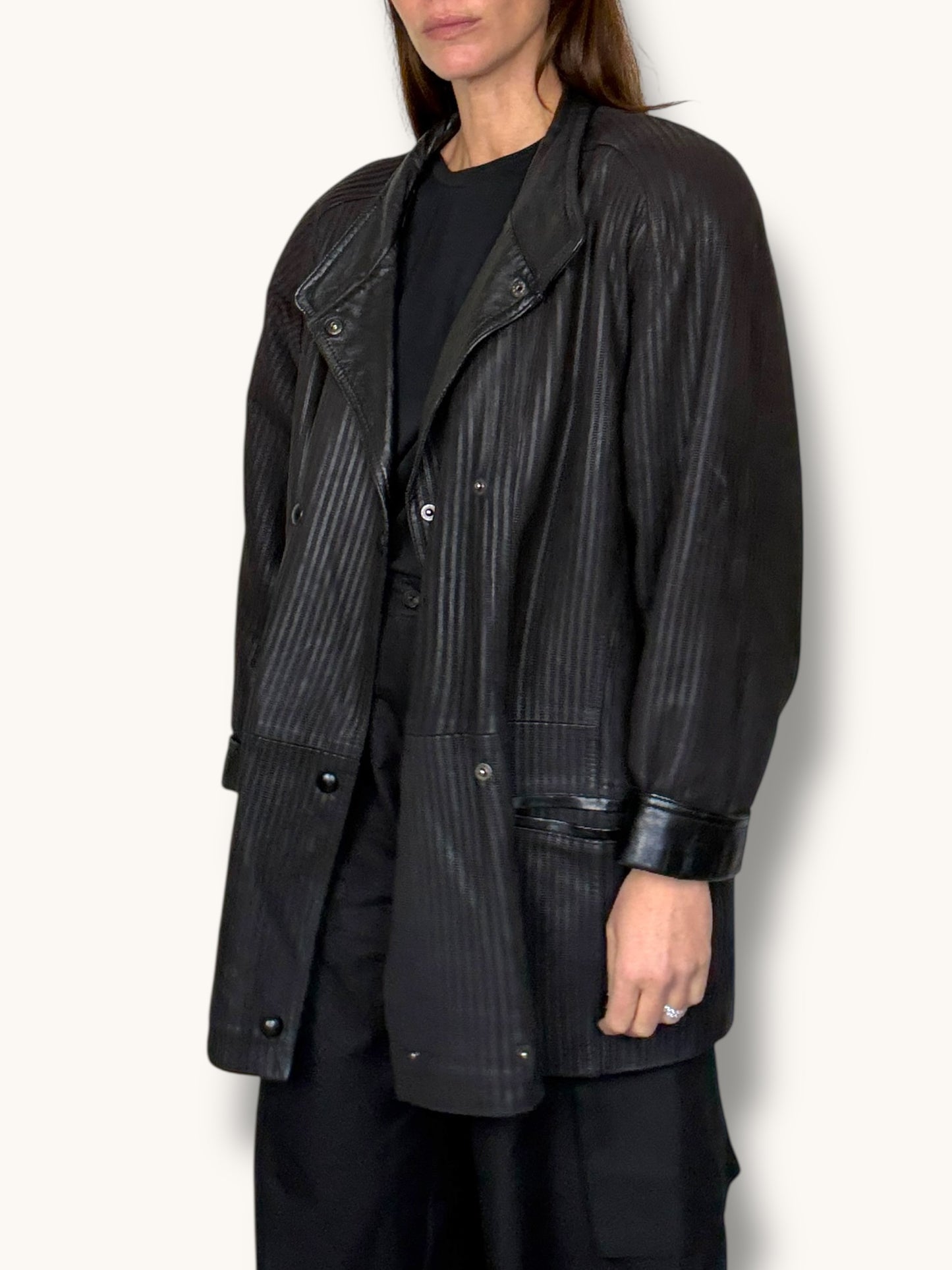 Striped Leather Coat