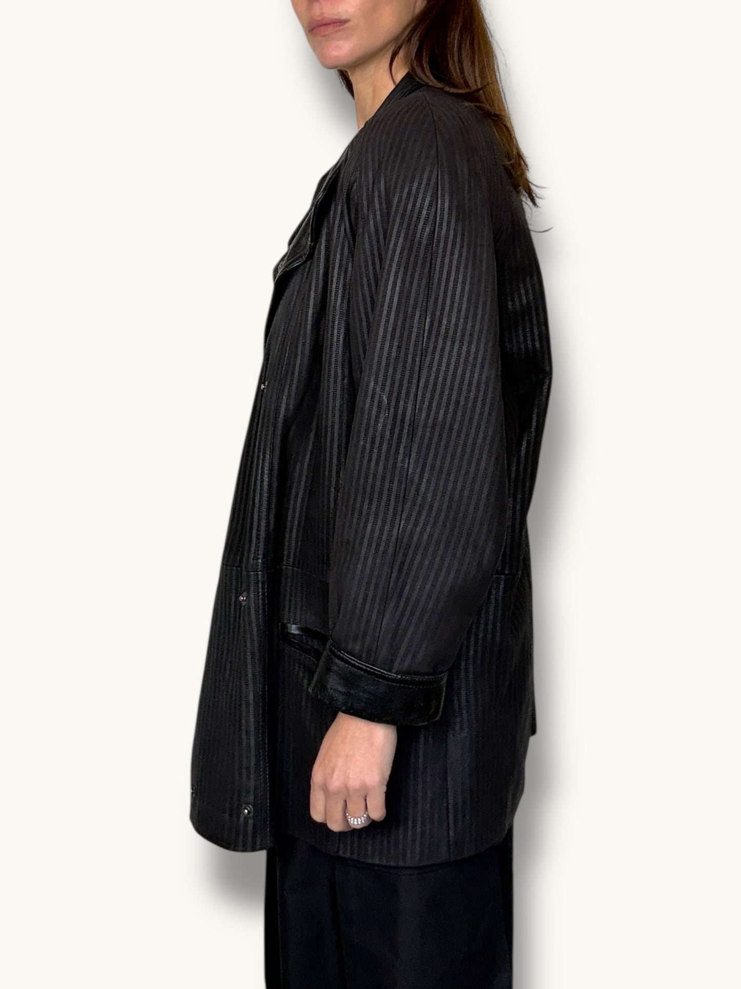Striped Leather Coat