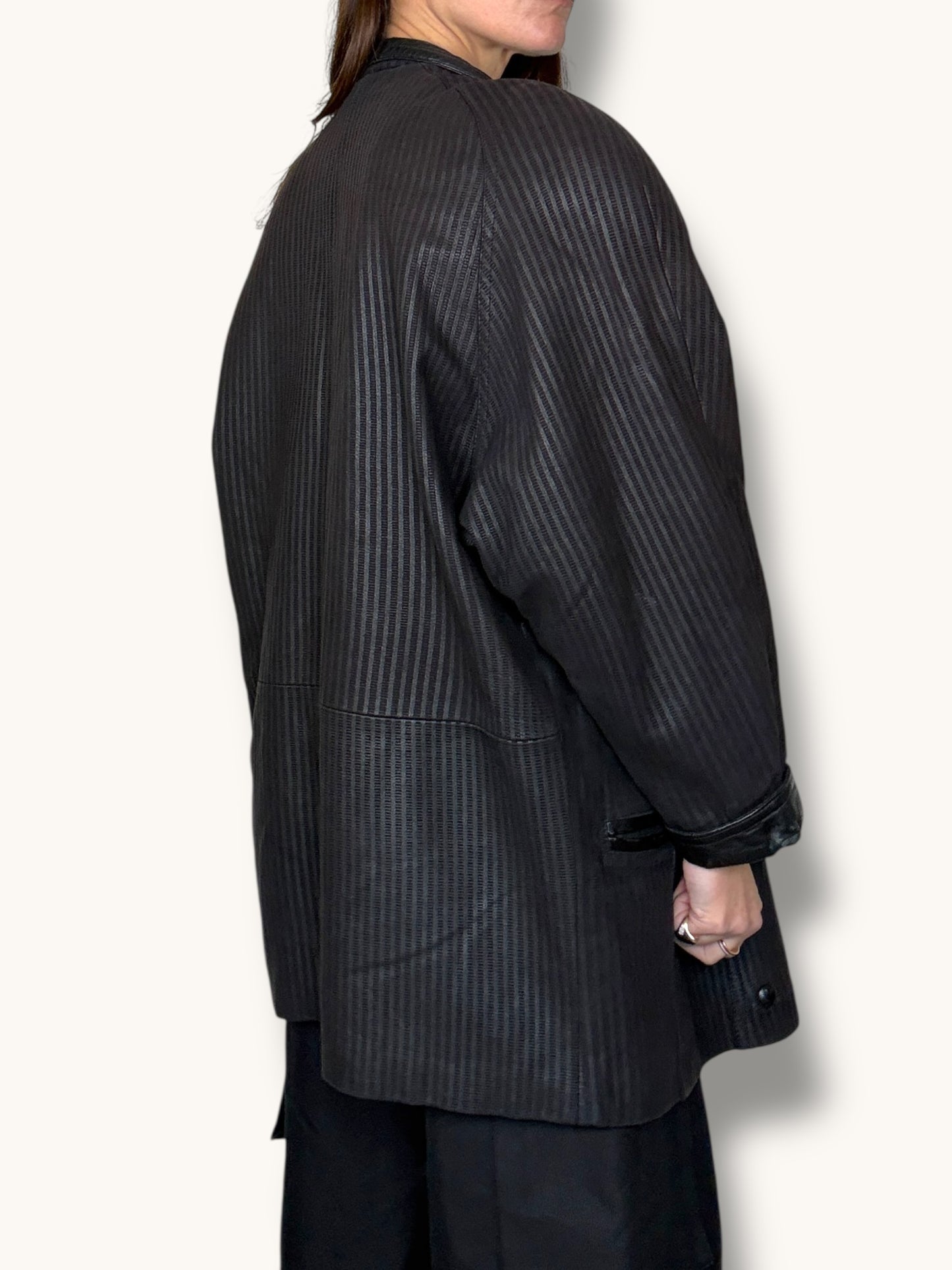 Striped Leather Coat