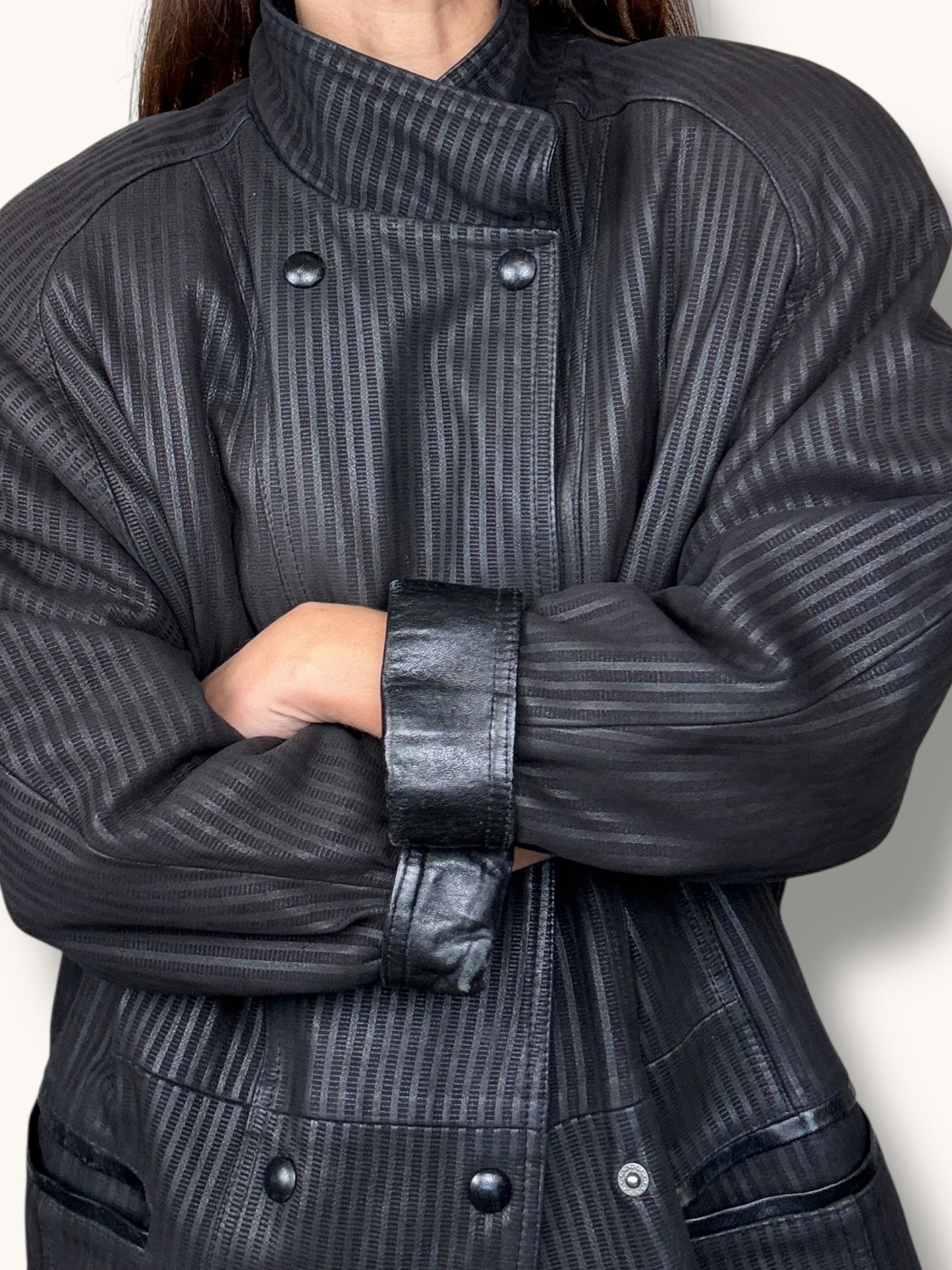 Striped Leather Coat