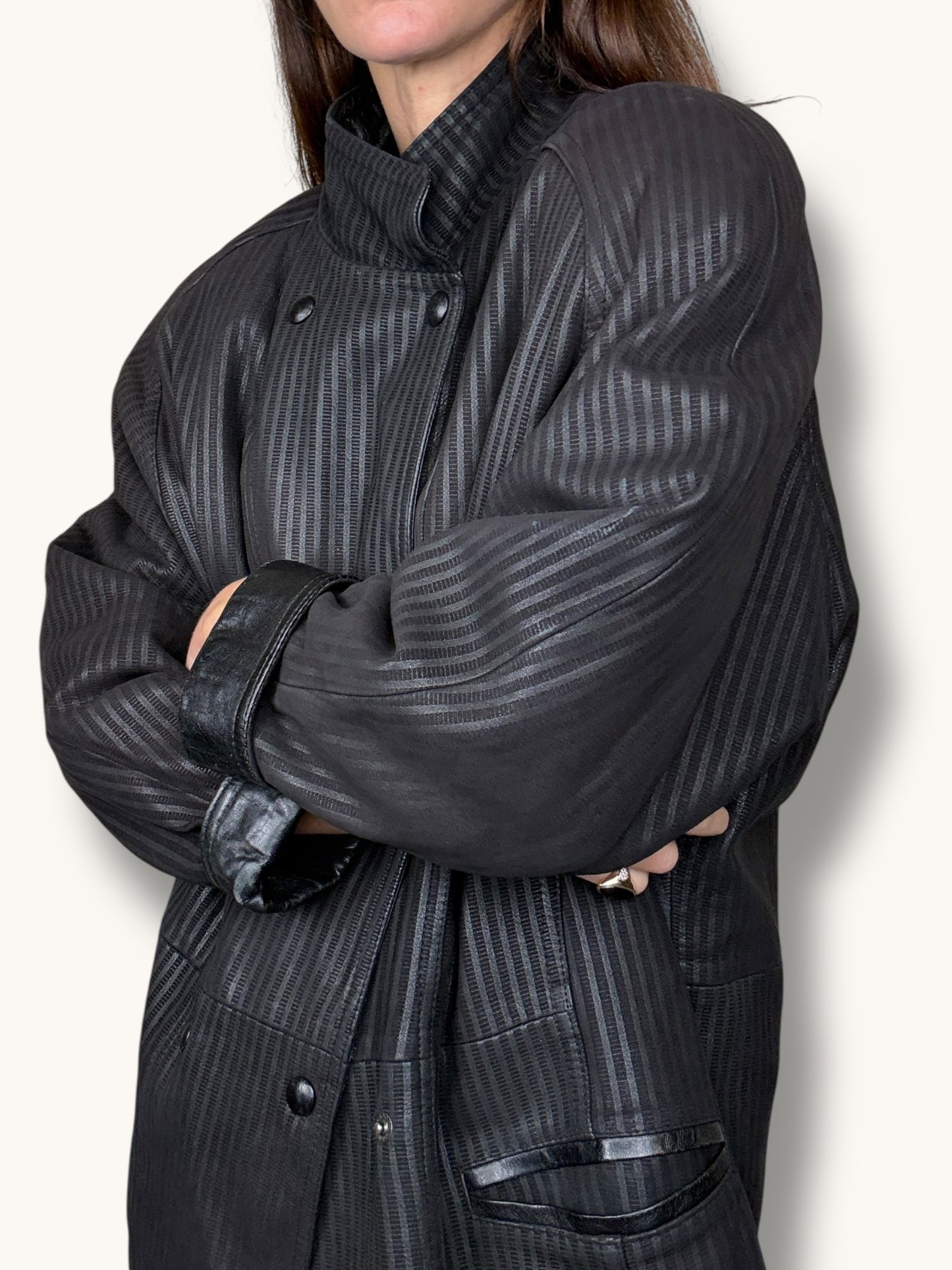 Striped Leather Coat