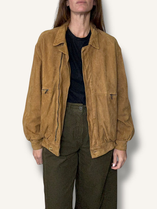 Tan Suede Bomber Jacket