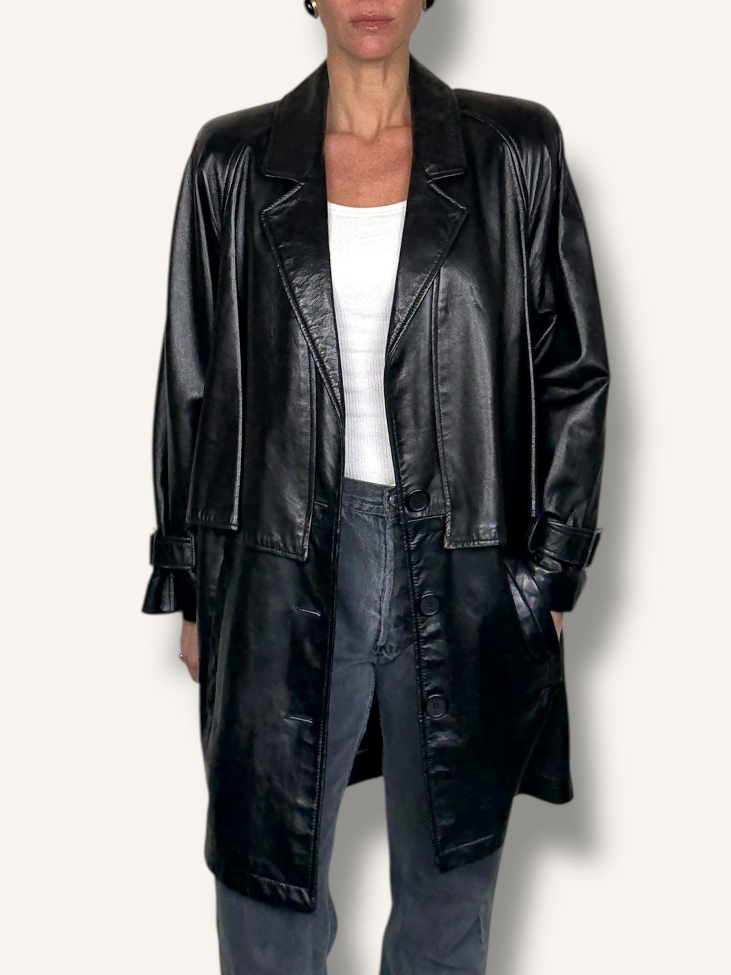 Layered Black Leather Coat