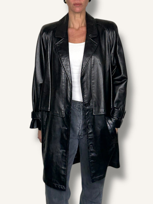 Layered Black Leather Coat
