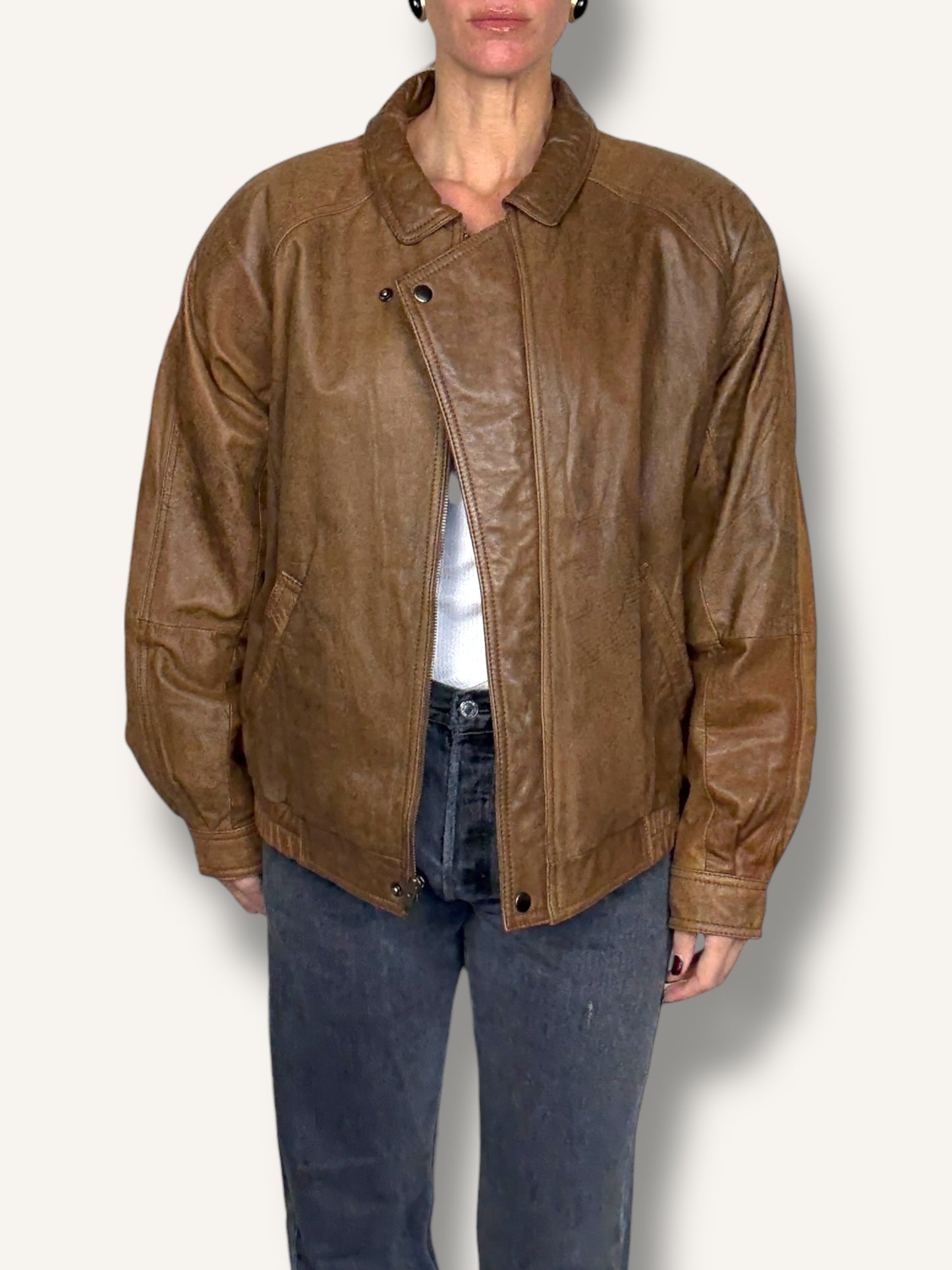 Caramel Leather Bomber