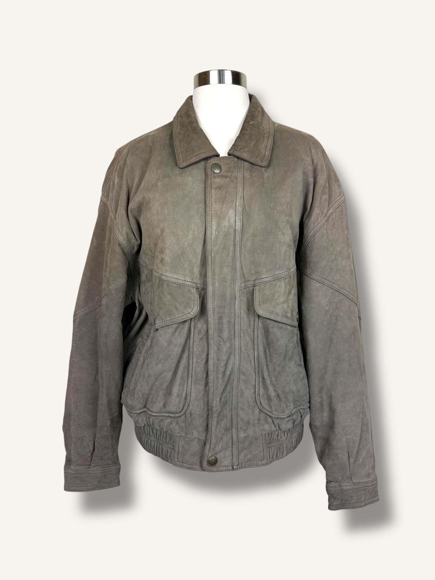 Grey Suede Bomber Jacket