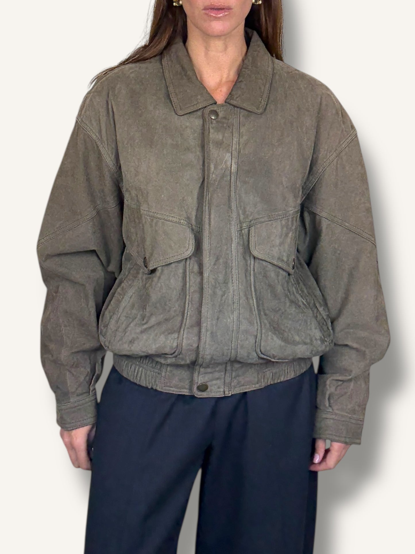 Grey Suede Bomber Jacket