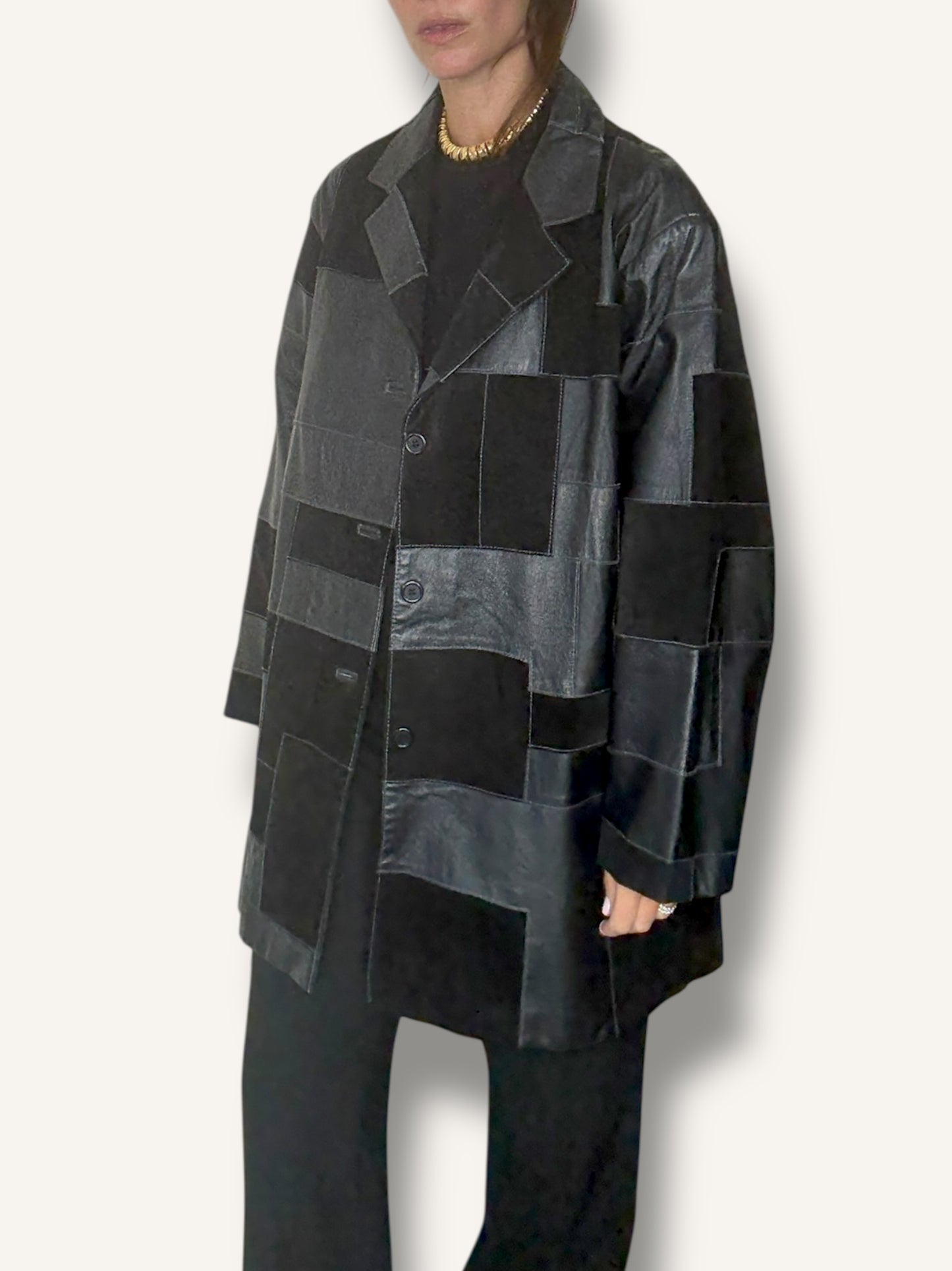 Patchwork Leather Coat