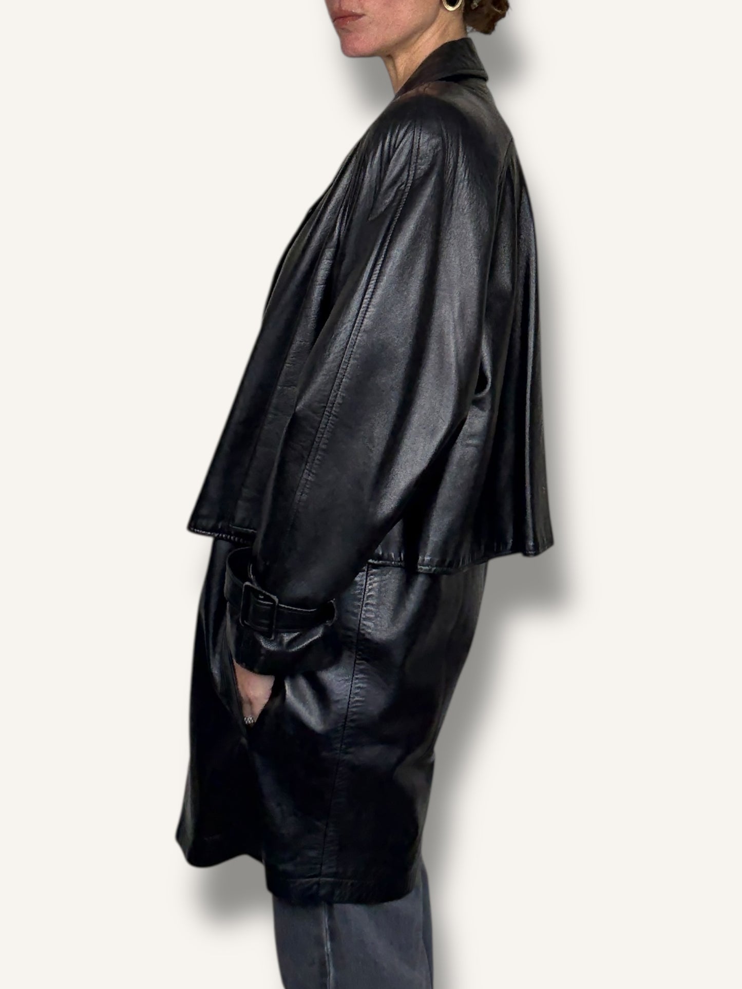 Layered Black Leather Coat