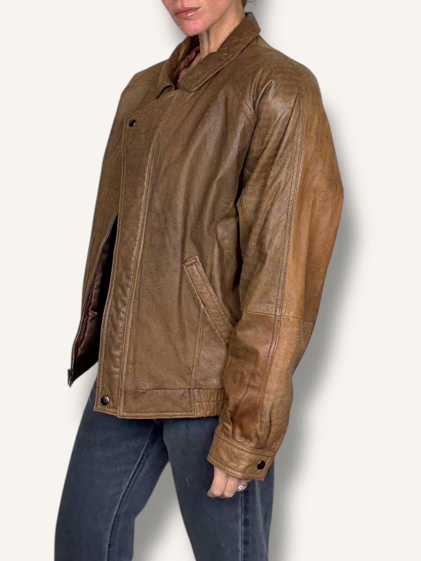 Caramel Leather Bomber