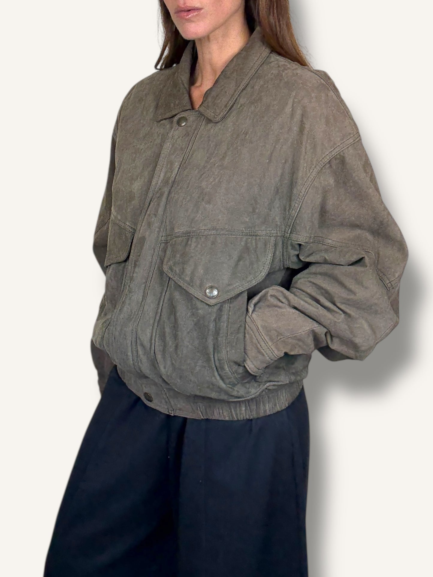 Grey Suede Bomber Jacket