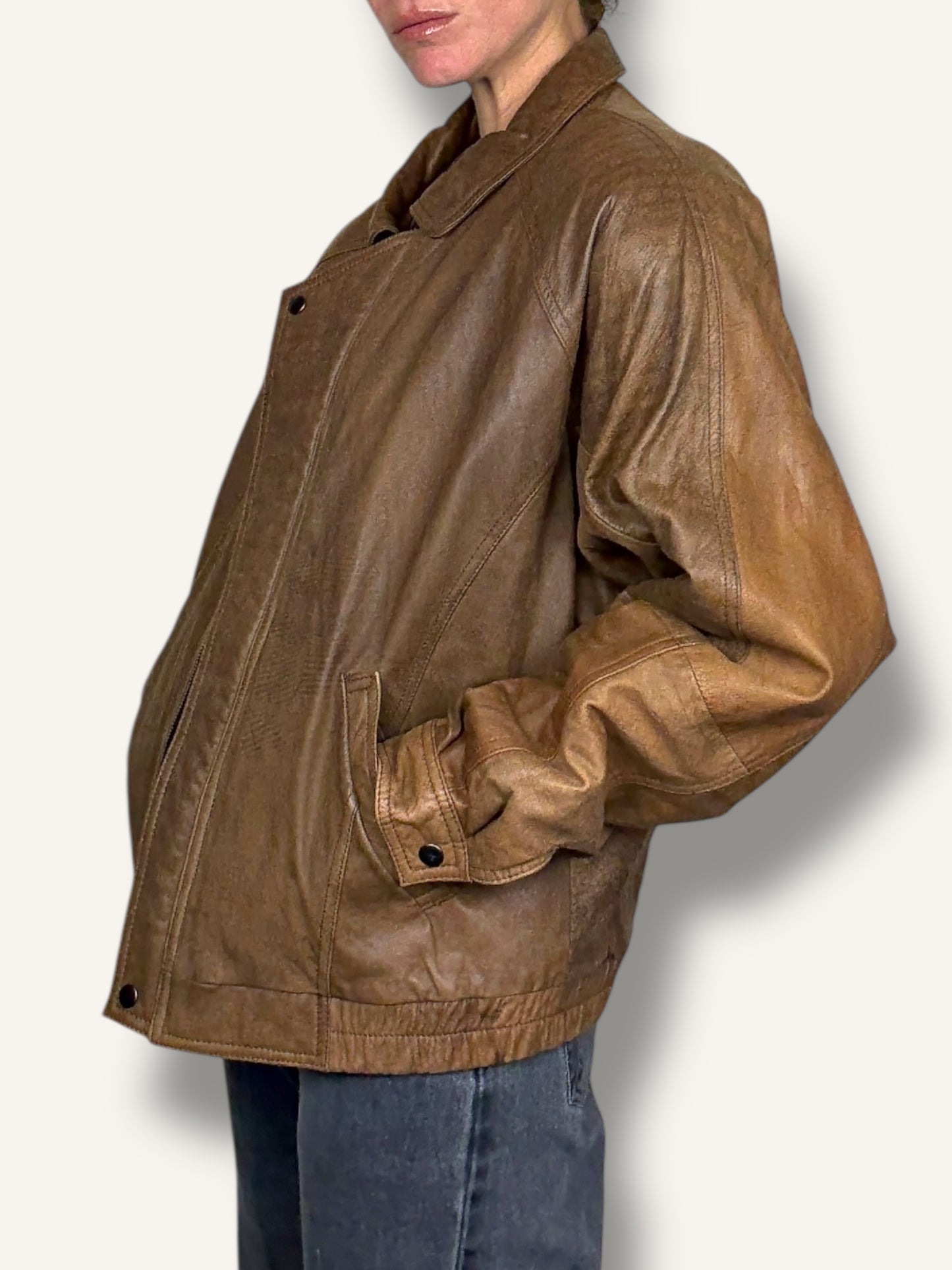 Caramel Leather Bomber