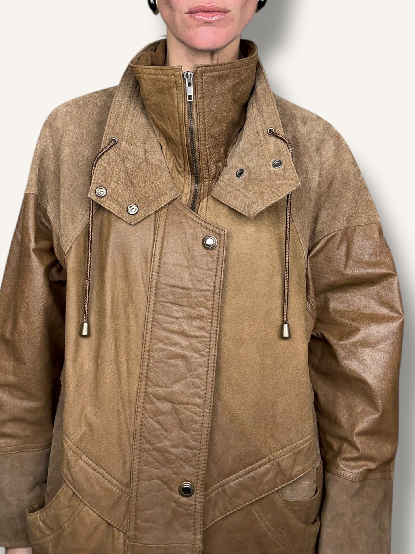 Caramel Suede and Leather Coat