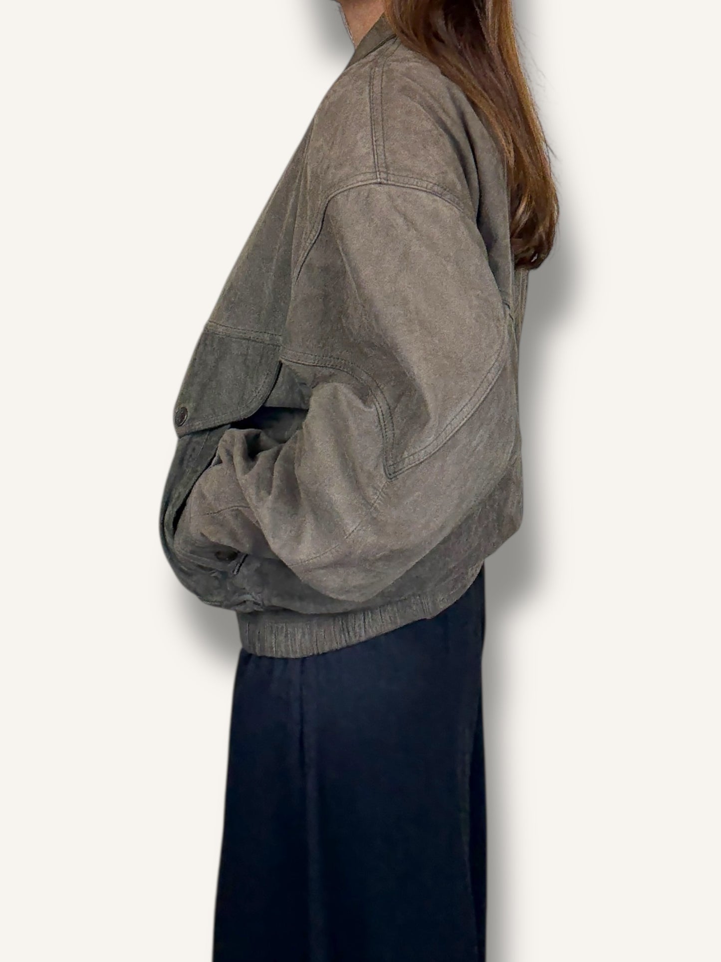 Grey Suede Bomber Jacket