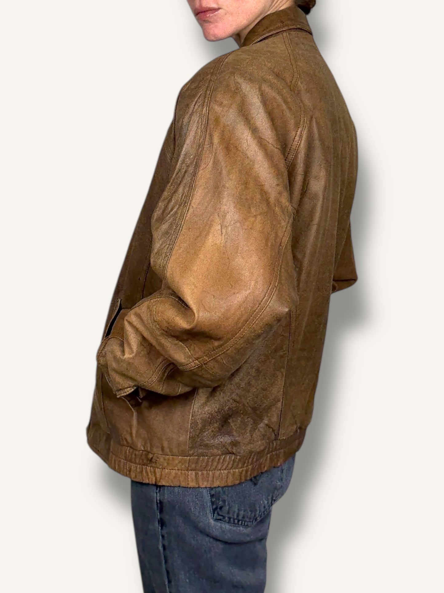 Caramel Leather Bomber