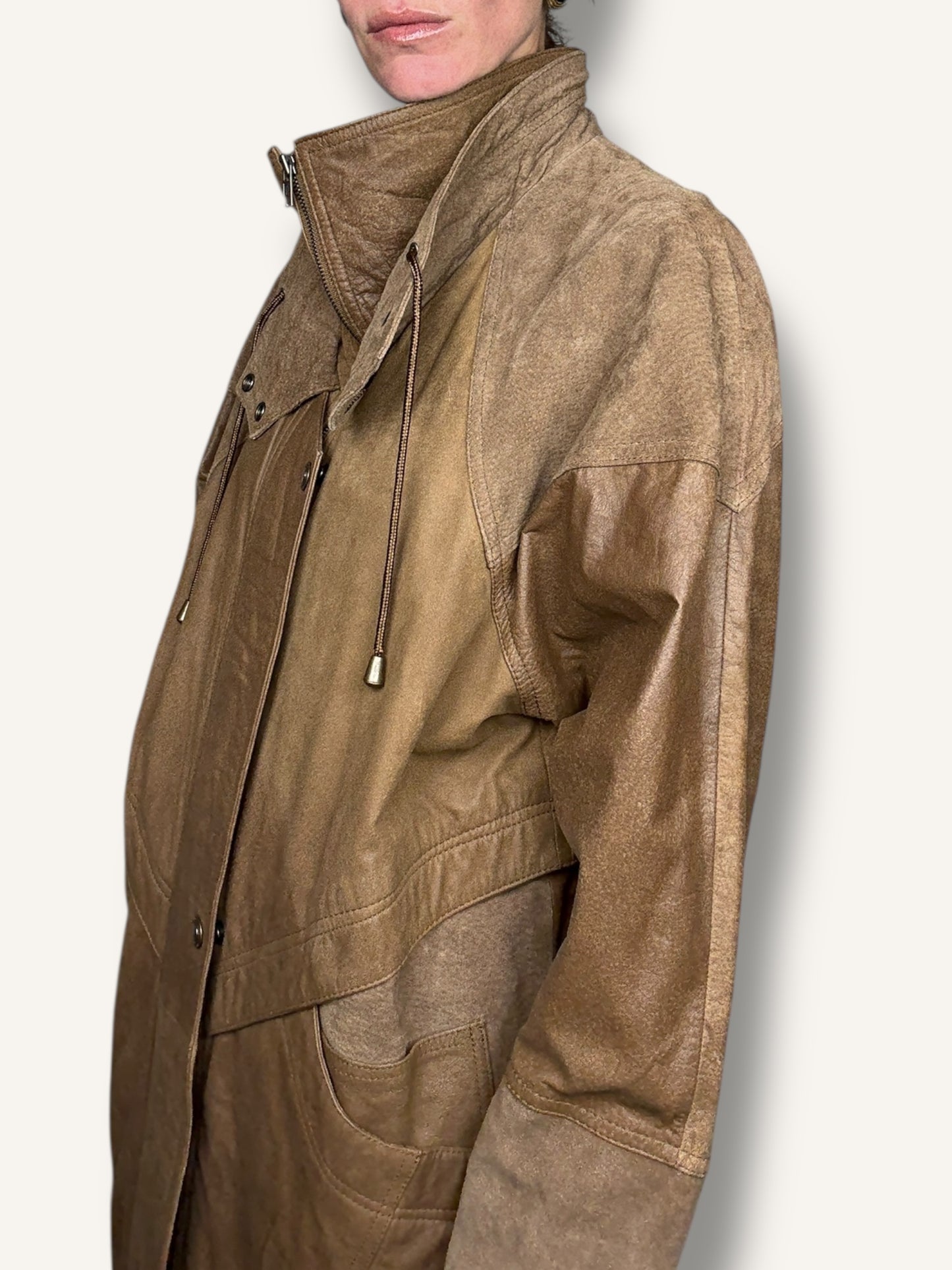 Caramel Suede and Leather Coat