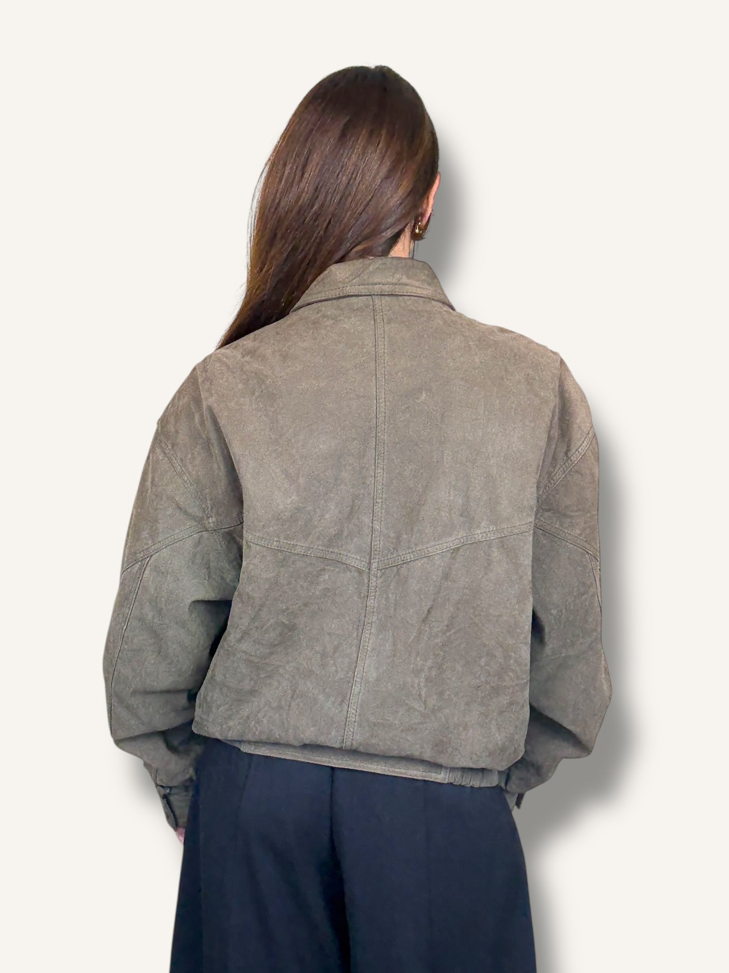 Grey Suede Bomber Jacket