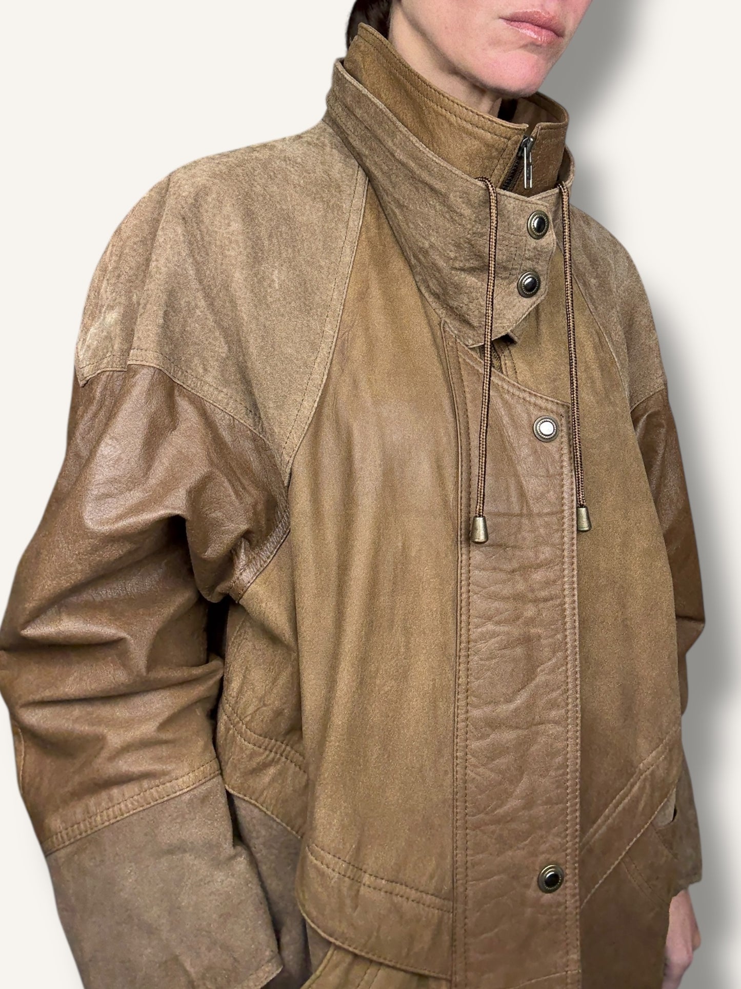 Caramel Suede and Leather Coat