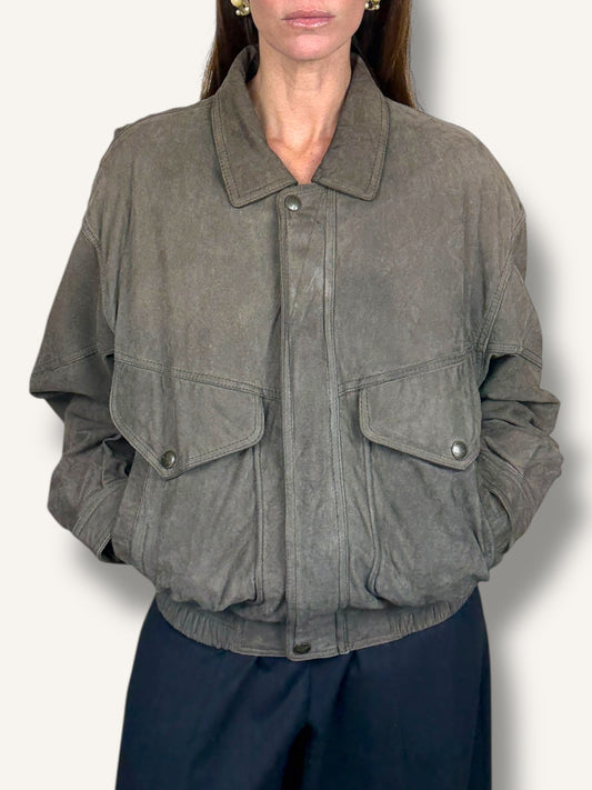 Grey Suede Bomber Jacket