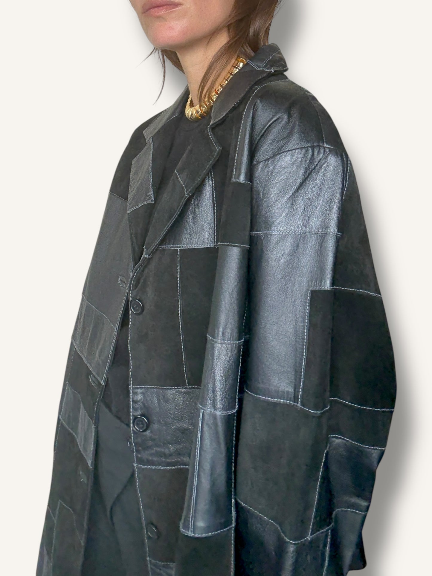Patchwork Leather Coat