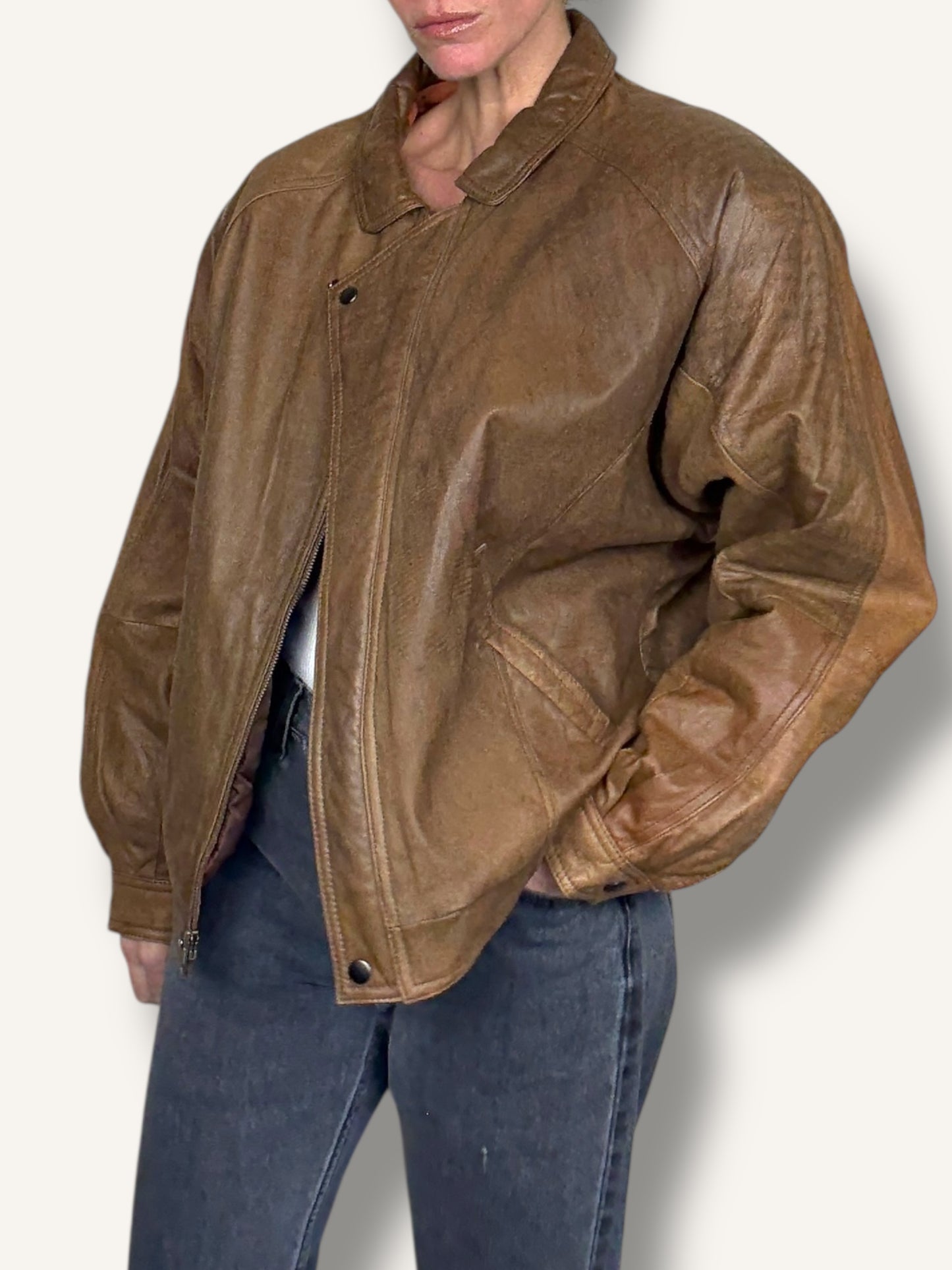 Caramel Leather Bomber