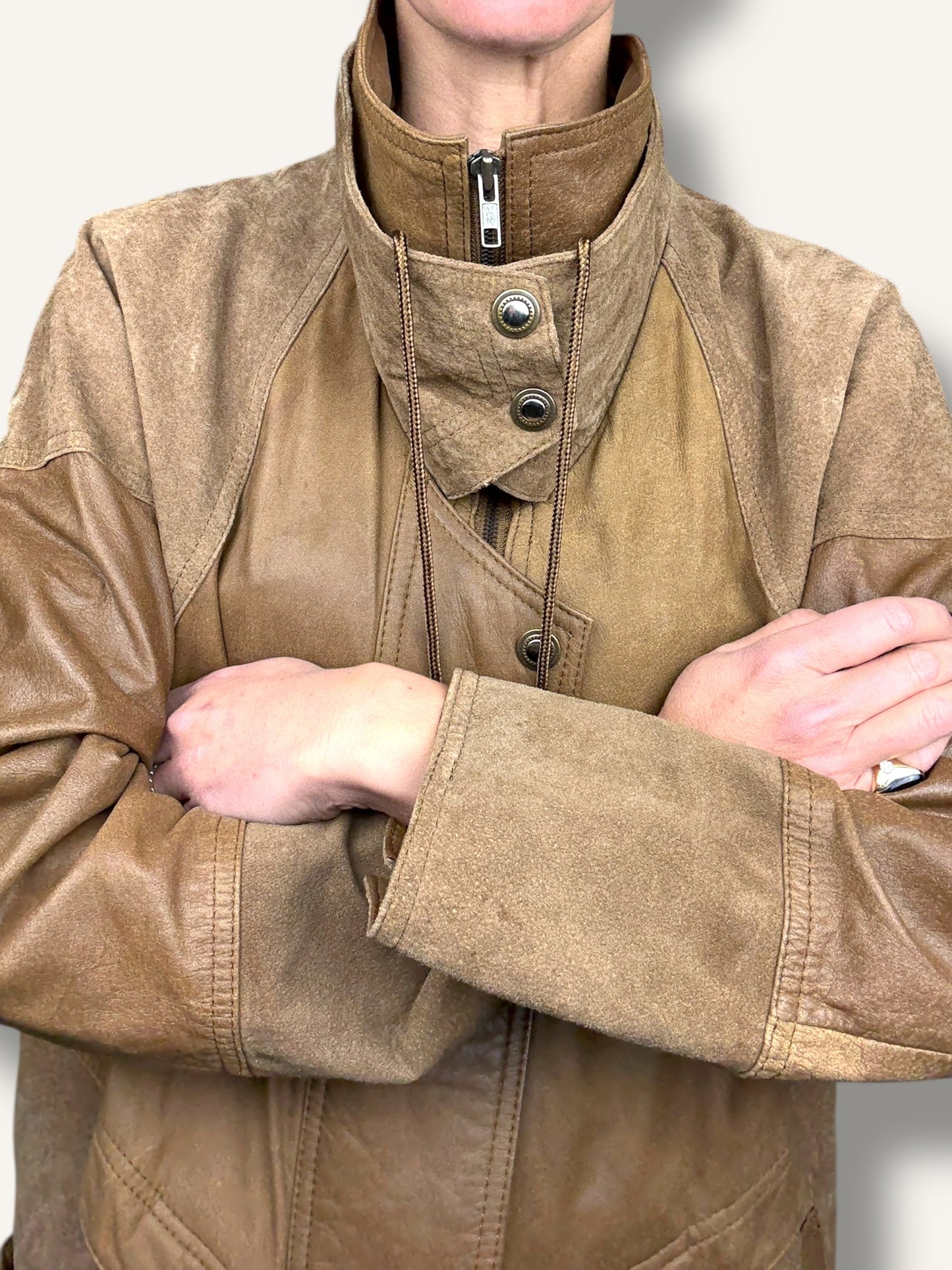 Caramel Suede and Leather Coat