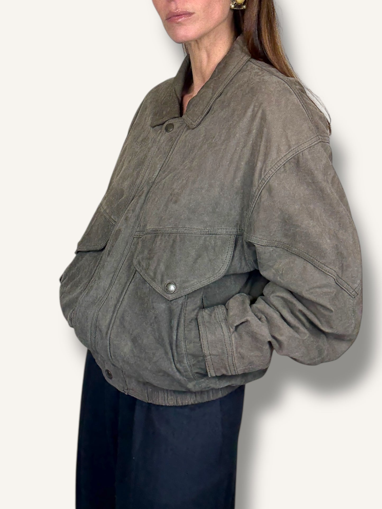 Grey Suede Bomber Jacket