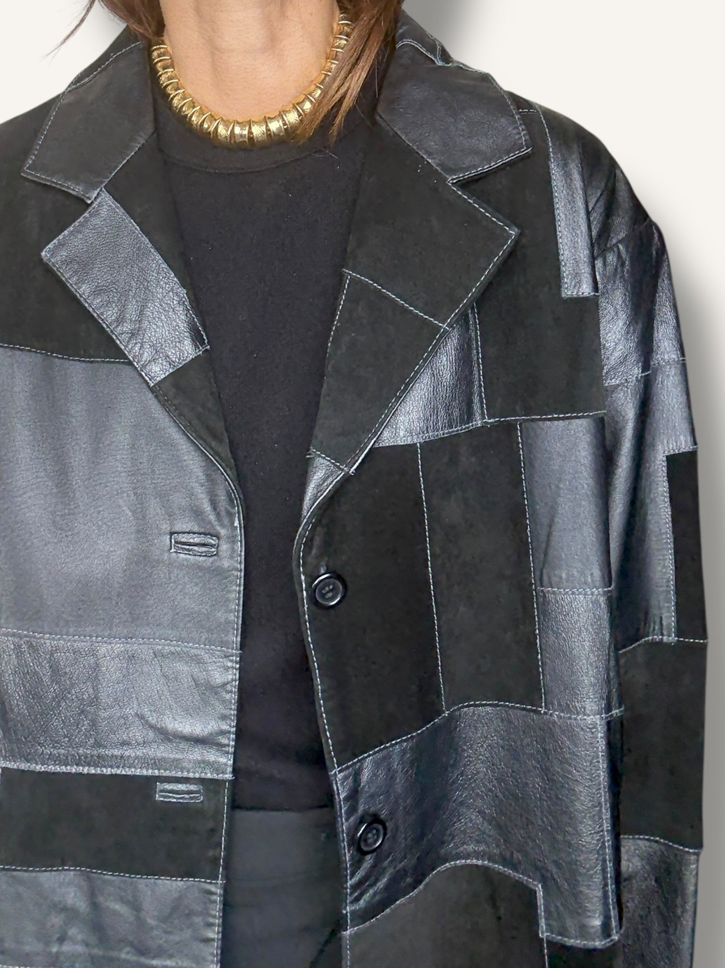Patchwork Leather Coat