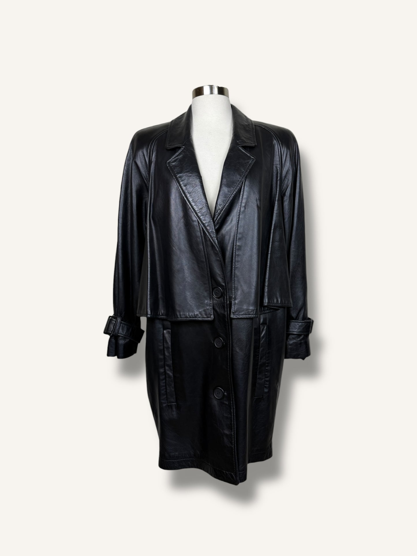 Layered Black Leather Coat