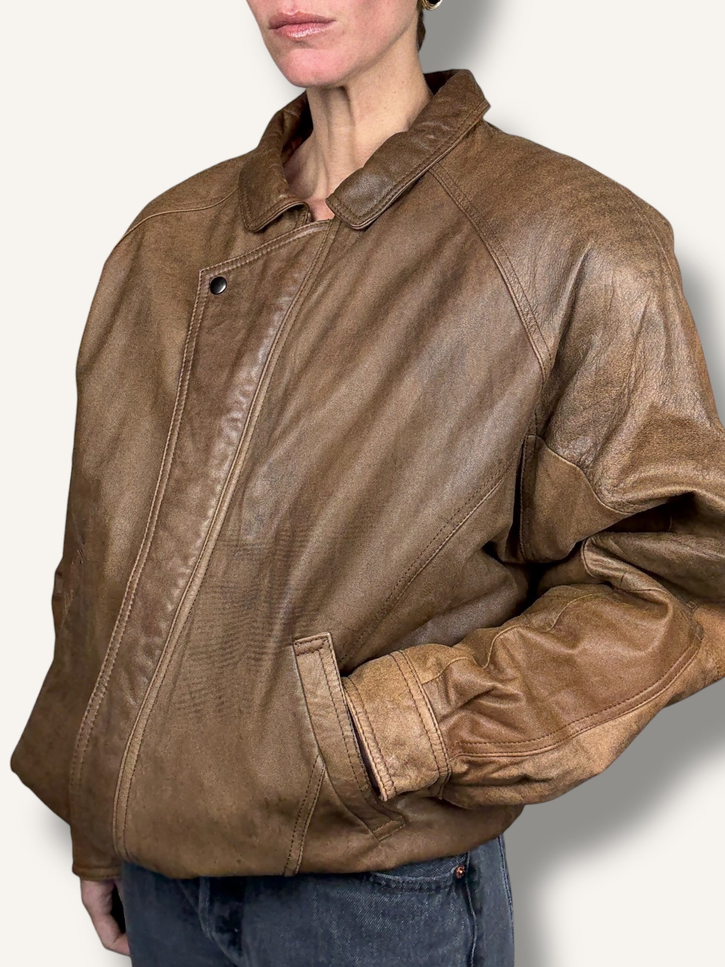 Caramel Leather Bomber