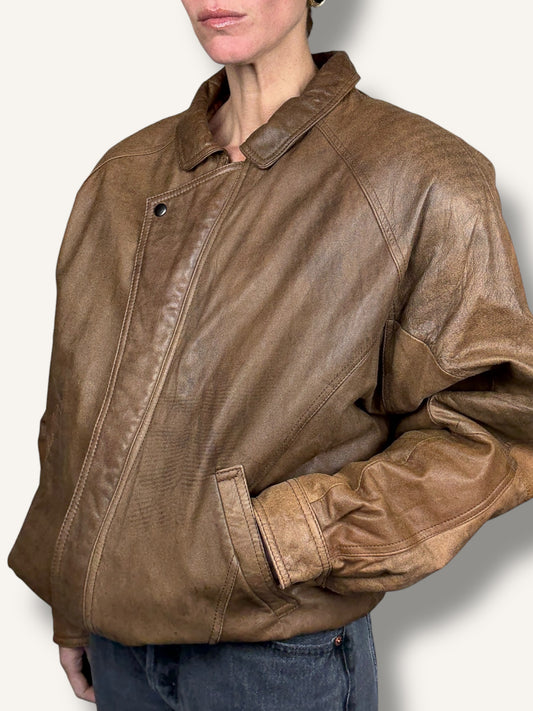 Caramel Leather Bomber