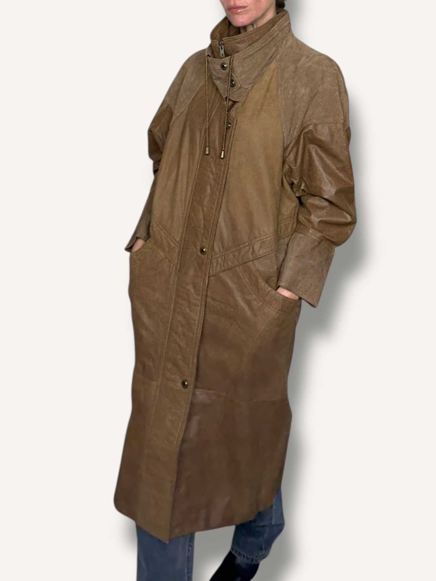 Caramel Suede and Leather Coat