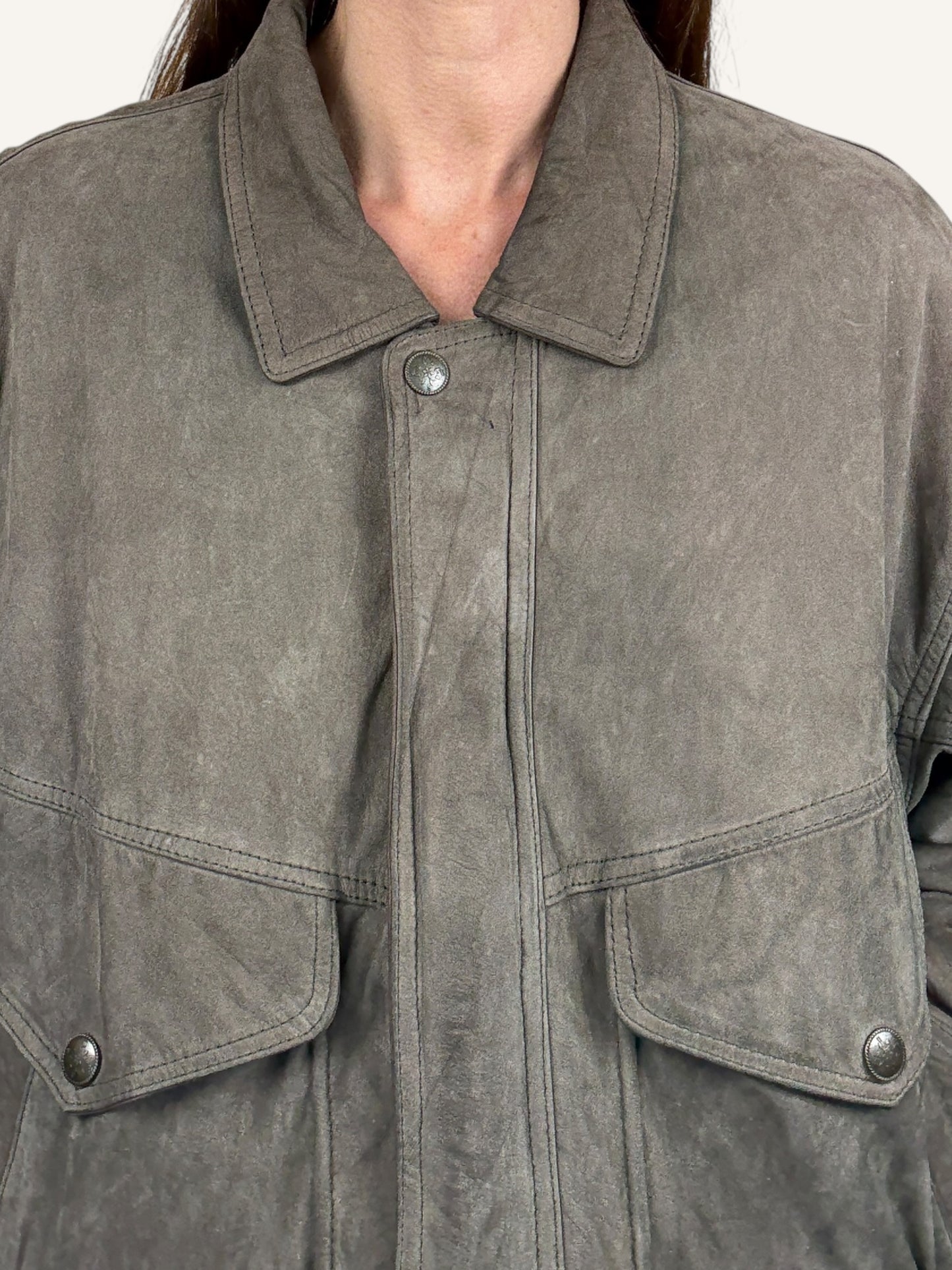 Grey Suede Bomber Jacket