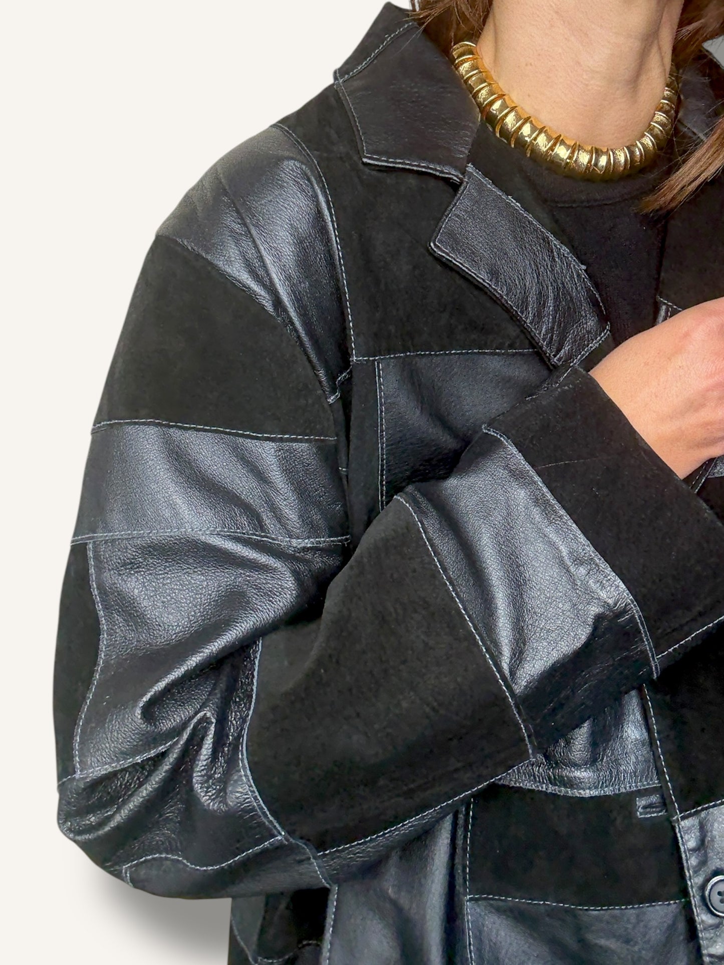 Patchwork Leather Coat