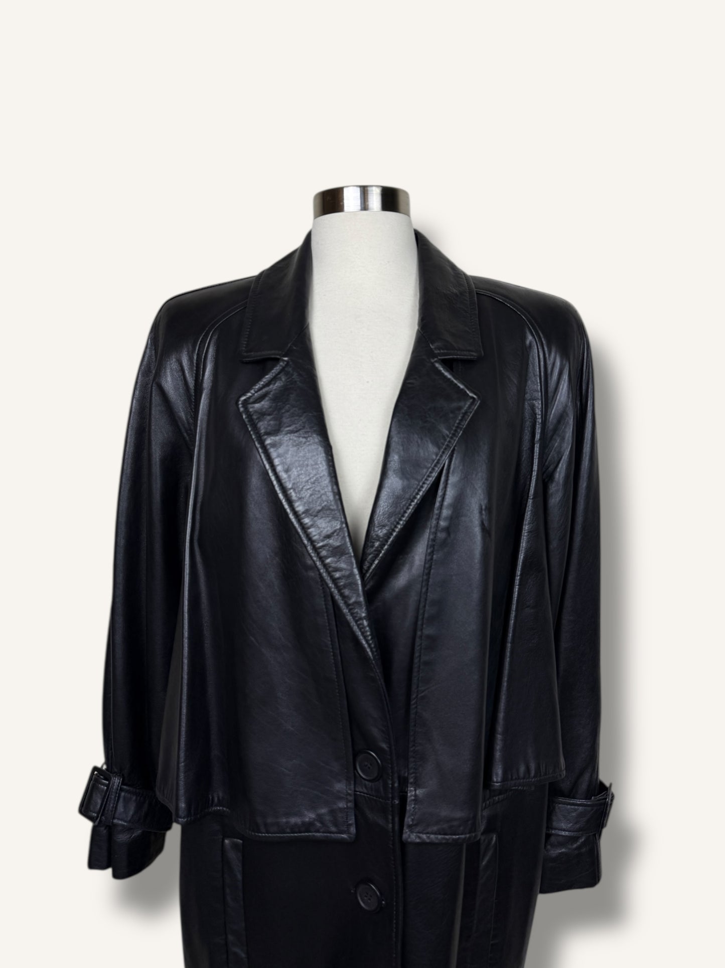 Layered Black Leather Coat