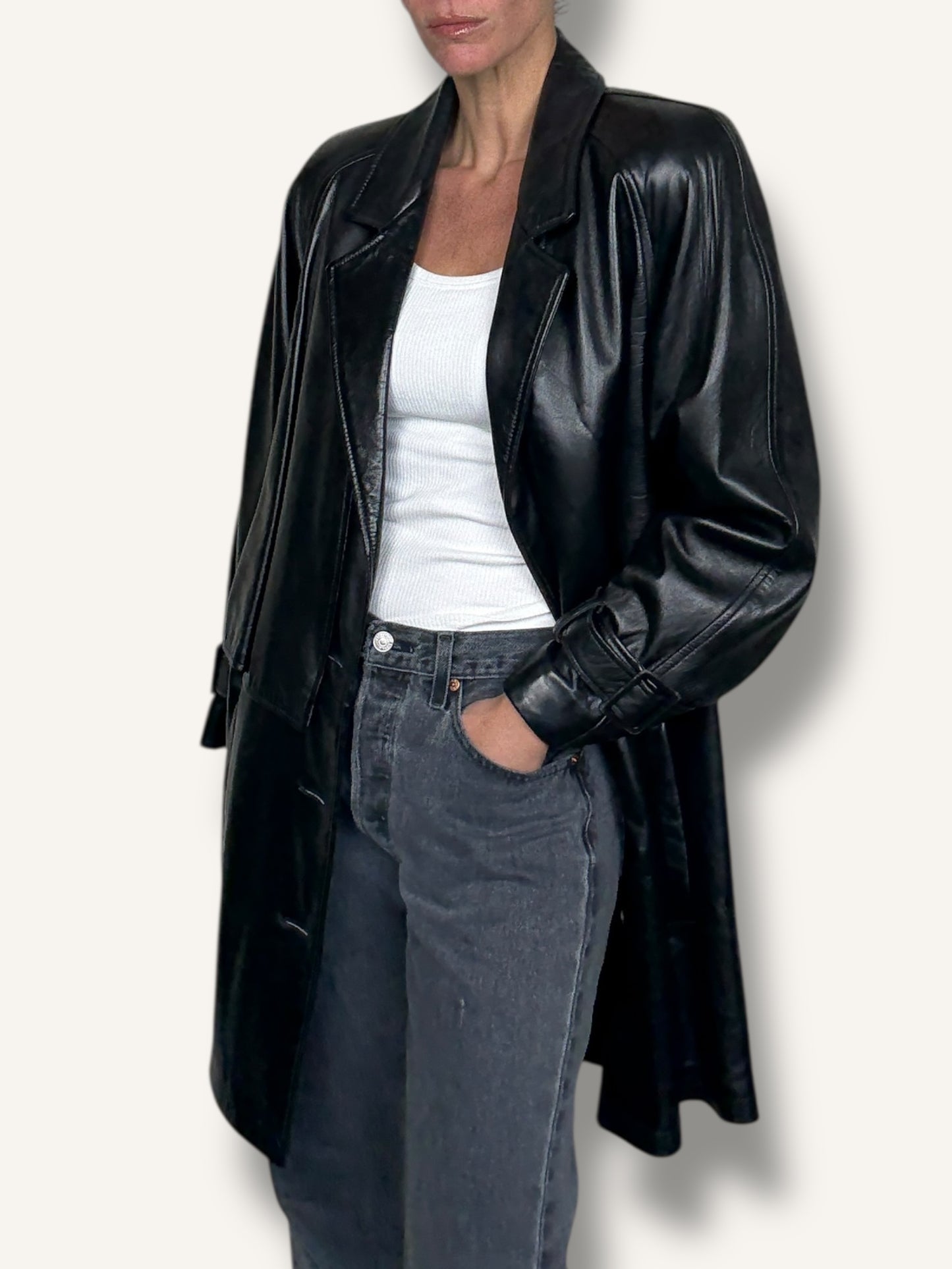 Layered Black Leather Coat
