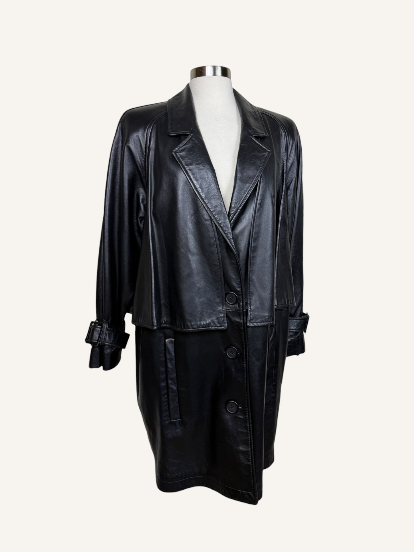 Layered Black Leather Coat