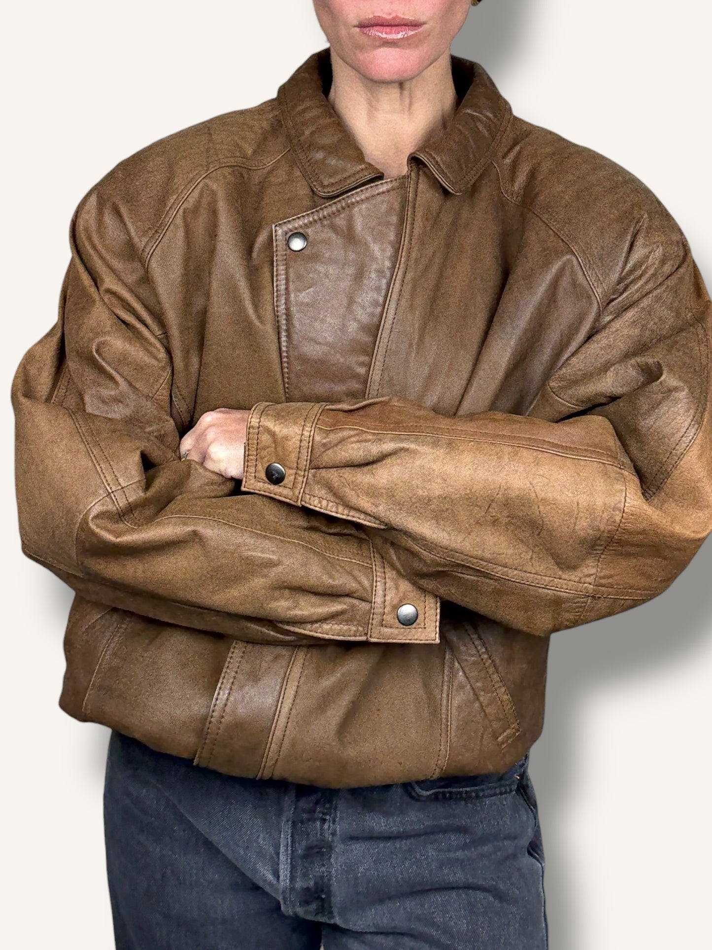Caramel Leather Bomber