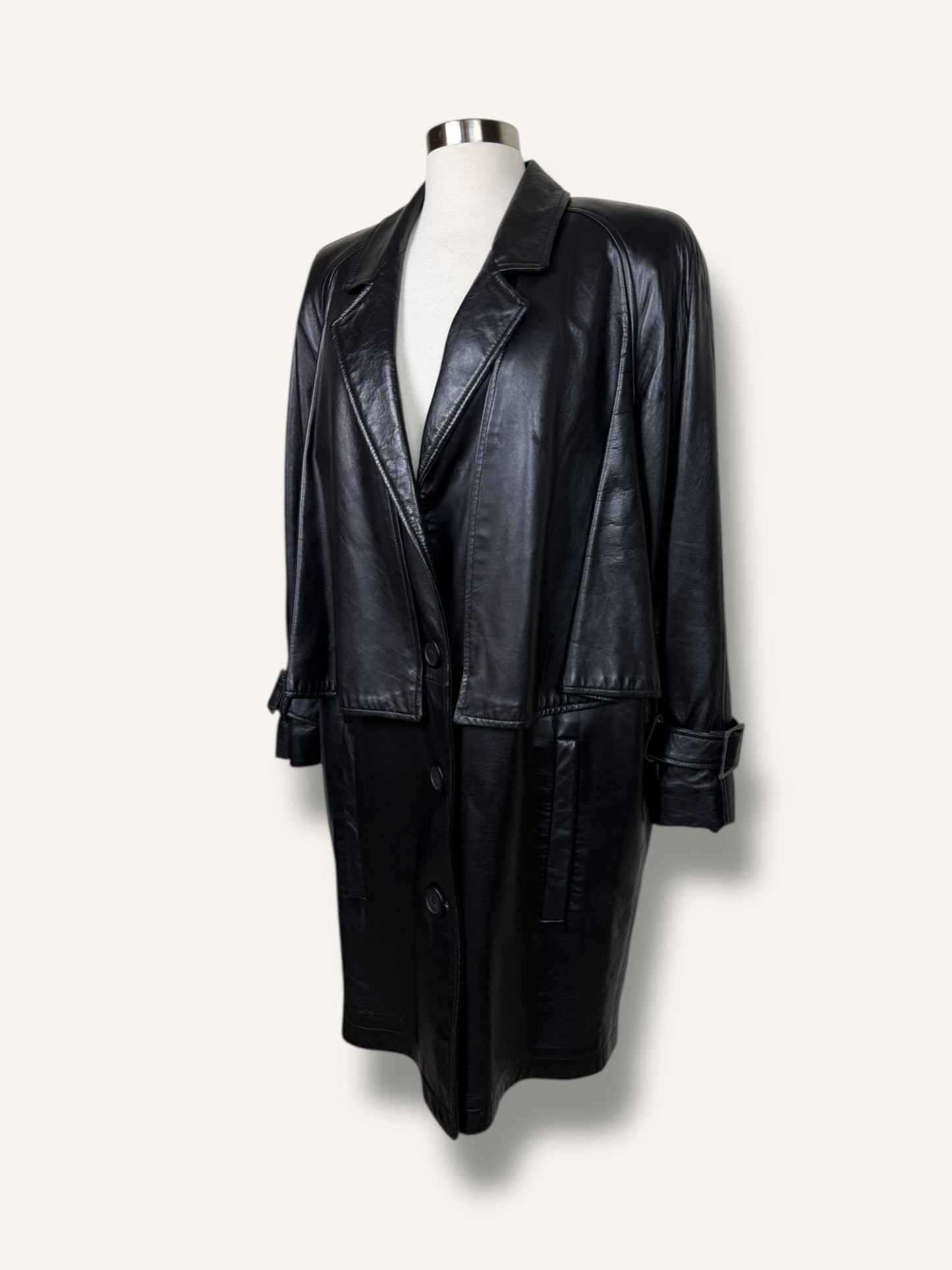 Layered Black Leather Coat