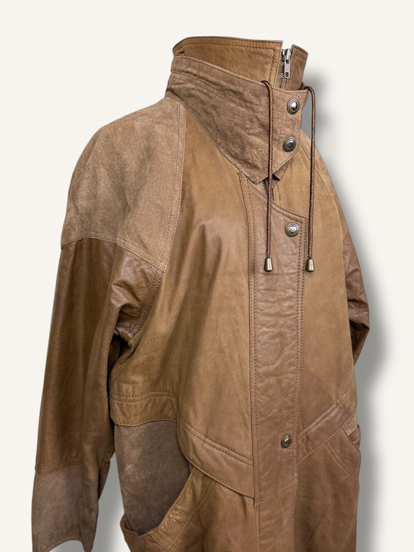 Caramel Suede and Leather Coat