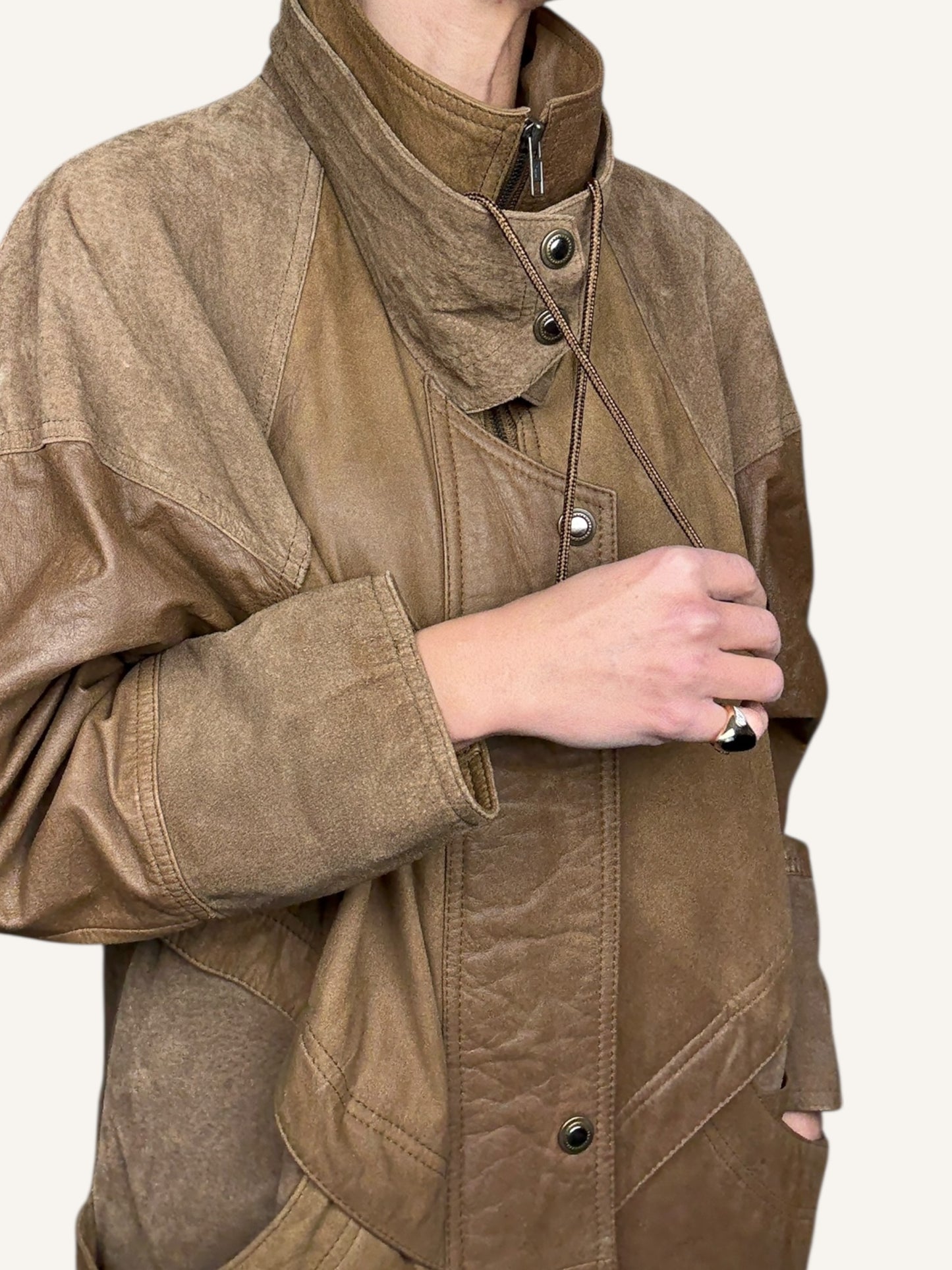 Caramel Suede and Leather Coat