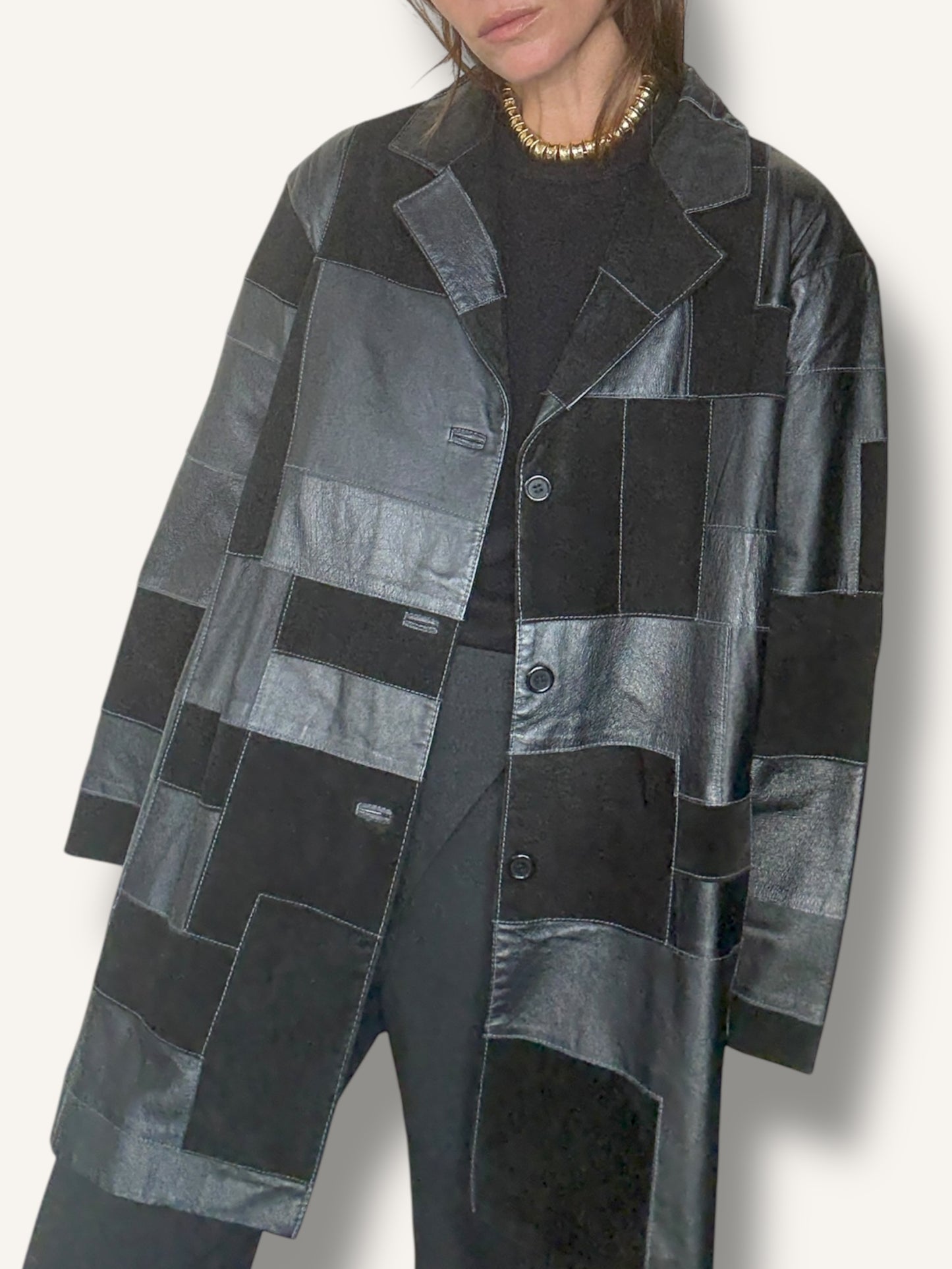 Patchwork Leather Coat