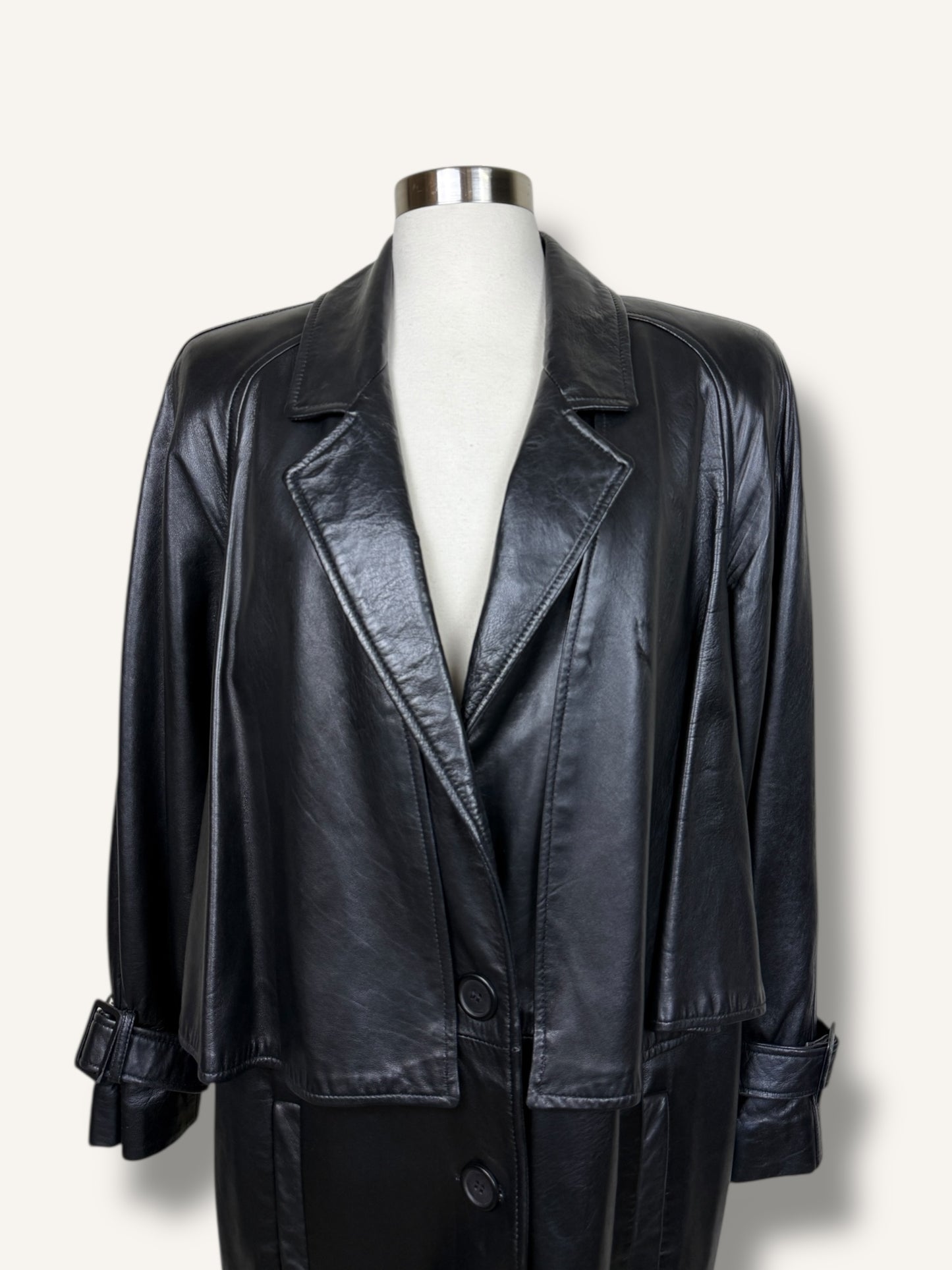 Layered Black Leather Coat