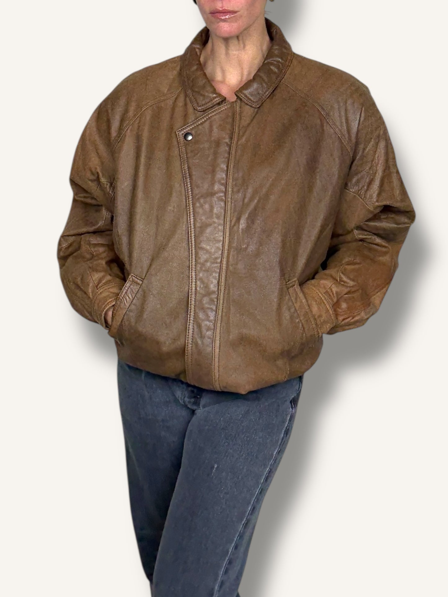 Caramel Leather Bomber