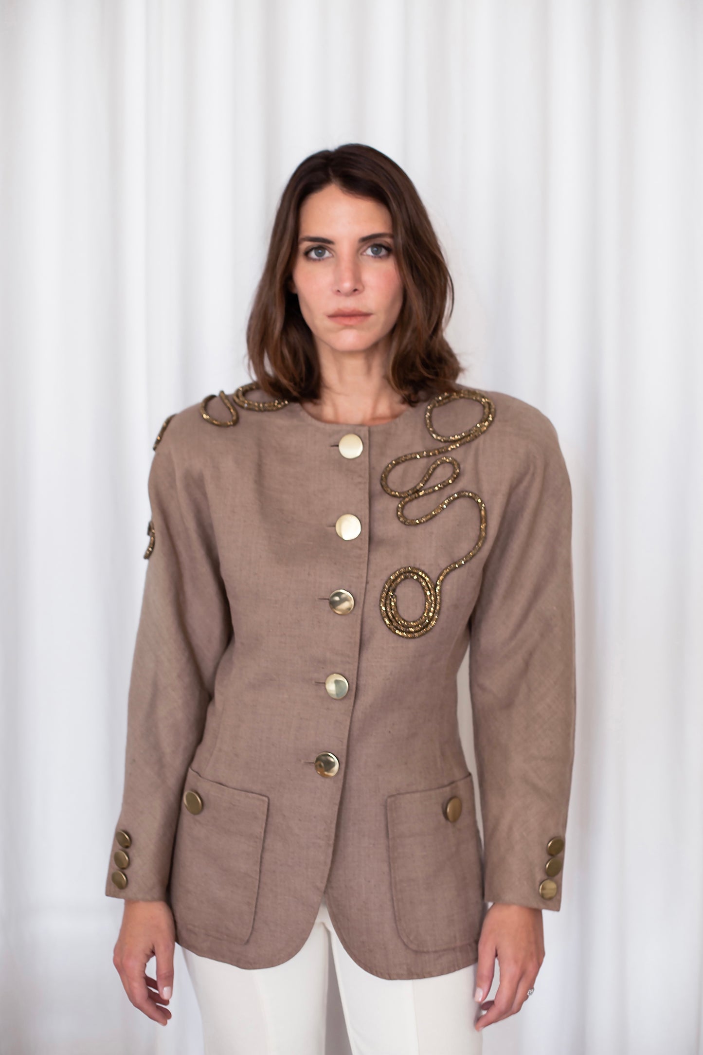 Vintage Oscar de la Renta blazer adorned by Jen Wonders