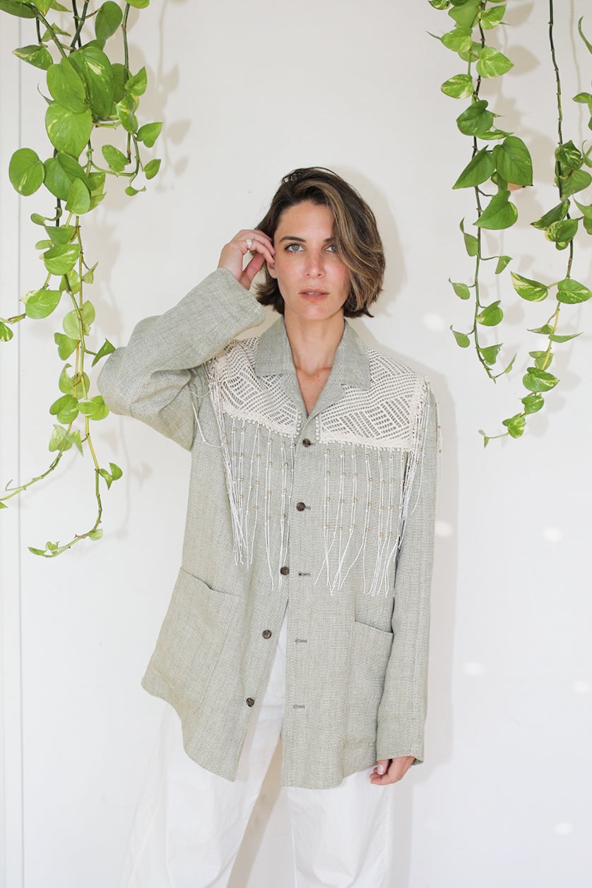 Vintage Linen Blazer adorned by Jen Wonders